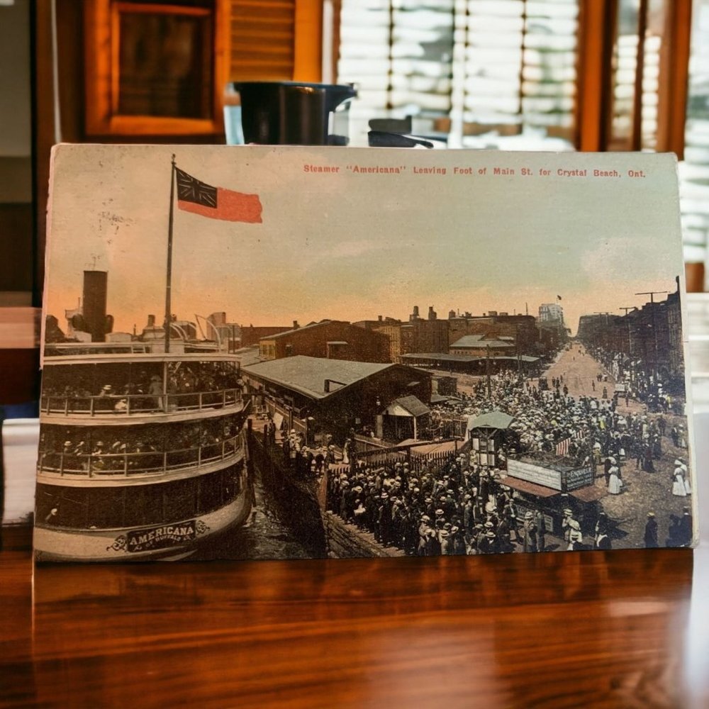 Vintage Steamer Americana Leaving Foot of Main St. for Crystal Beach Ontario Pos